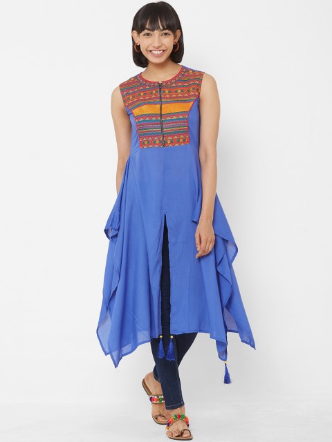 

Vedic Women Blue & Red Embroidered A-Line Kurta