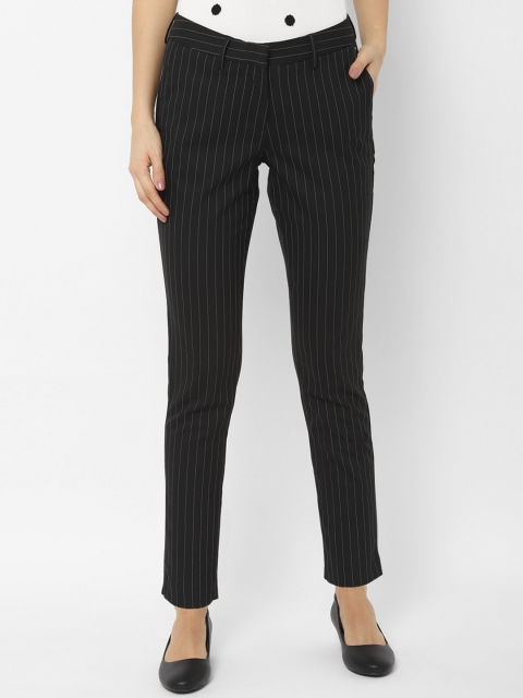 

Allen Solly Woman Black & White Slim Fit Striped Formal Trousers