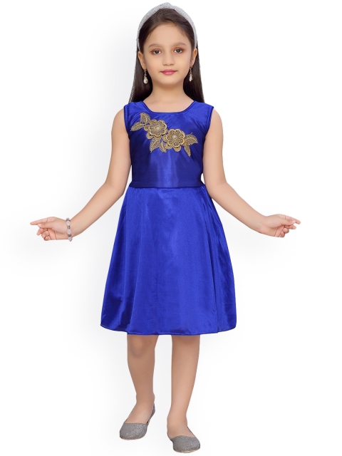 

Aarika Girls Blue & Gold-Coloured Embroidered A-Line Dress