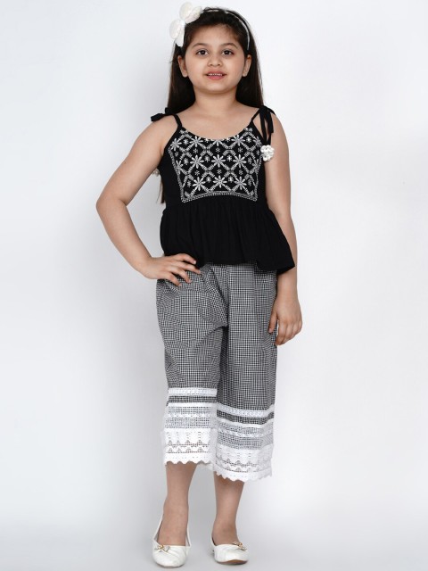 

Bitiya by Bhama Girls Black & White Embroidered Top with Palazzos