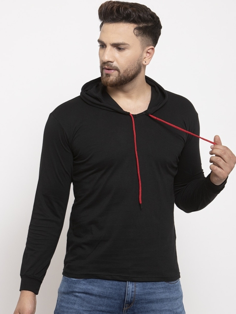 

KATSO Men Black Solid Hood T-shirt
