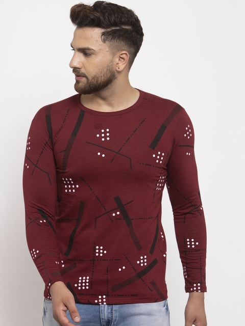 

KATSO Men Maroon & White Printed Round Neck T-shirt