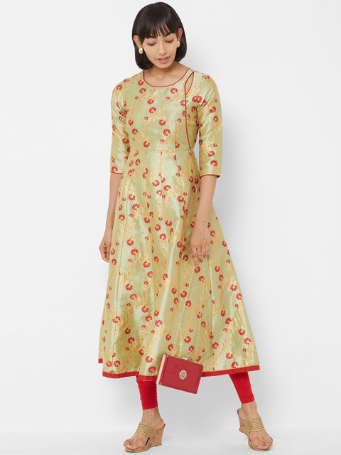 

Vedic Women Green & Red Printed Anarkali Kurta