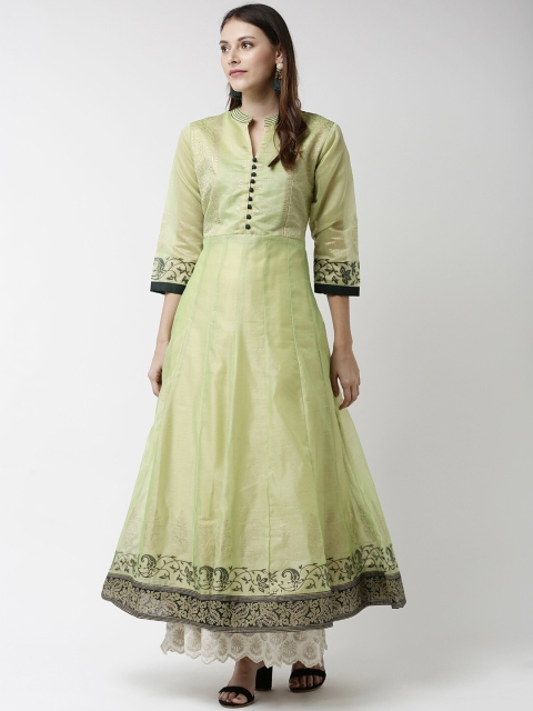 

Soch Women Green & Beige Woven Design Anarkali Kurta