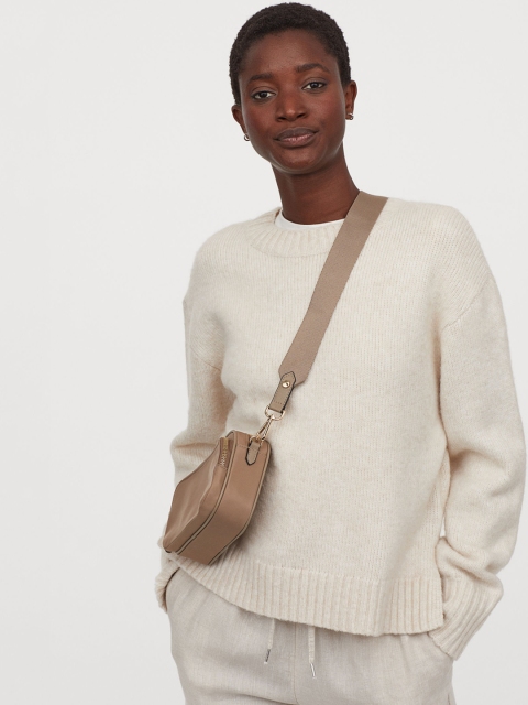 

H&M Women Beige Solid Knitted Jumper