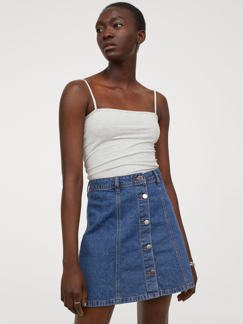 

H&M Women Grey Solid Cropped Jersey Strappy Top