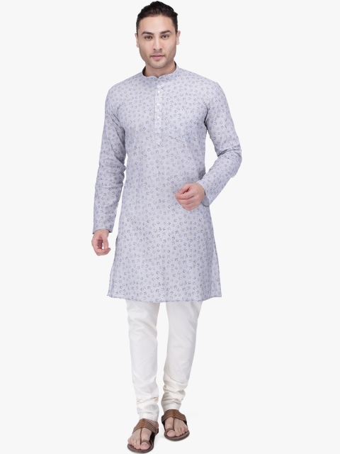 RAJUBHAI HARGOVINDAS Men Grey Printed Kurta with Pyjamas