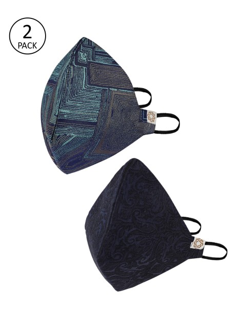 

VASTRAMAY Unisex Blue Pack of 2 Reusable 4 -Ply Cloth Masks