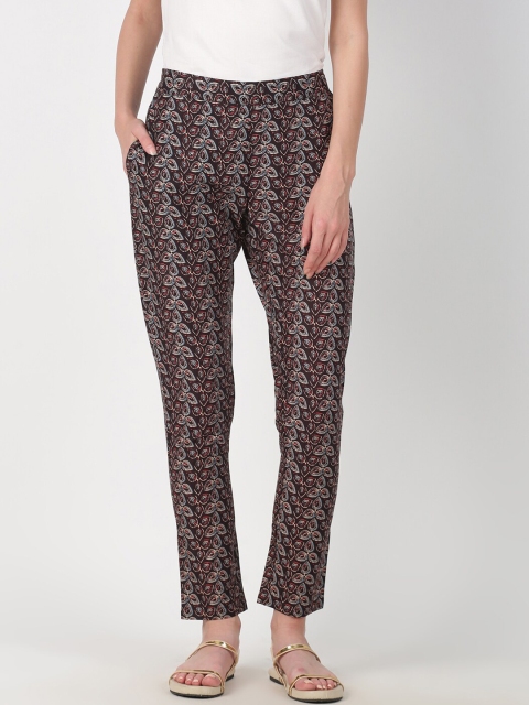 

Saffron Threads Women Black & Red Original Regular Fit Printed Regular Trousers