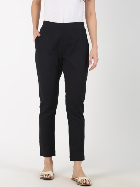 

Saffron Threads Women Black Regular Fit Cotton Flax Trousers
