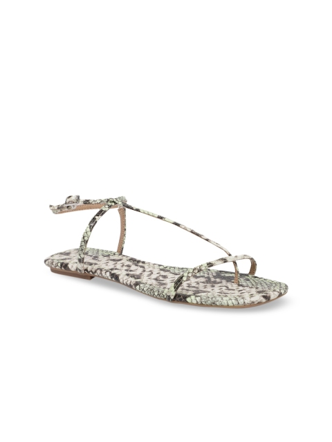 

Call It Spring Women Green Printed Open Toe Flats