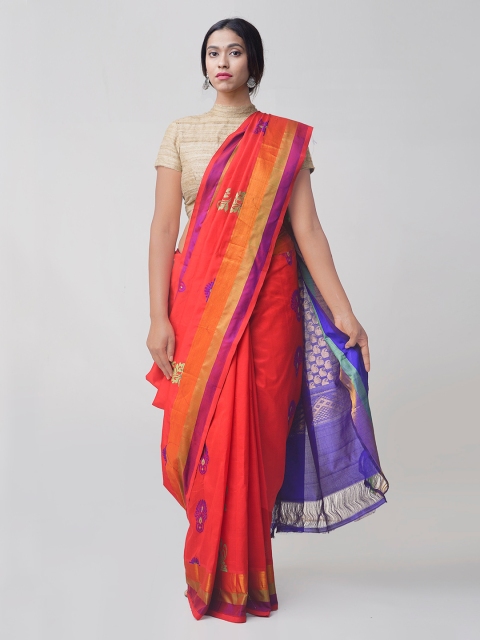 

Unnati Silks Red Silk Cotton Woven Design Handloom Kanjeevaram Saree