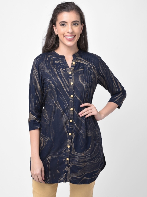 

aayusika Navy Blue Rayon Marbal Print Tunics