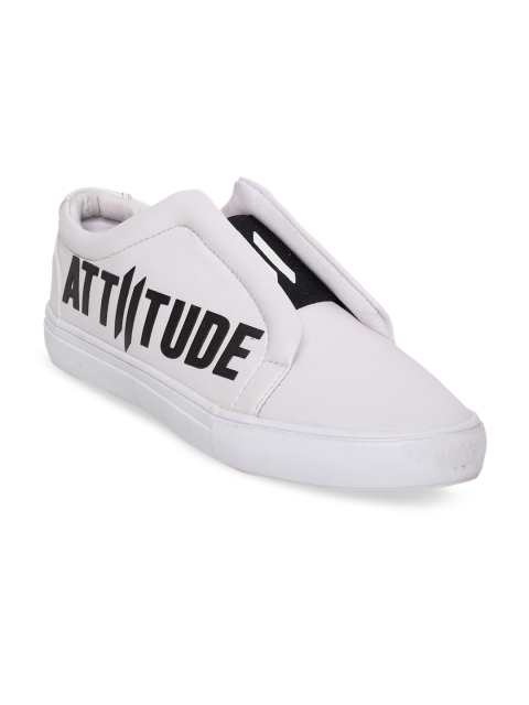 ATTIITUDE Men White & Black Printed Slip-On Sneakers