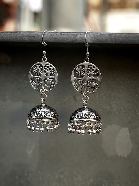 

ZeroKaata German Silver-Toned Oxidised Dome Shaped Drop Earrings