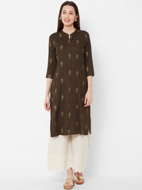 

Vedic Women Olive Brown & Green Printed A-Line Kurta