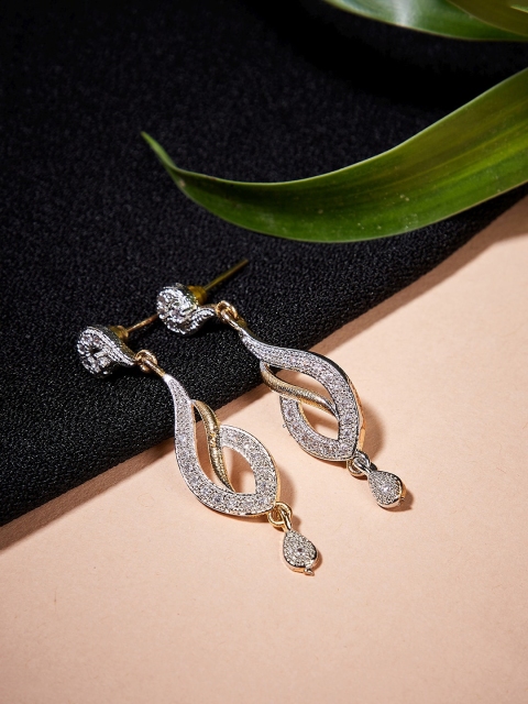 ZeroKaata Gold-Plated & White AD Studded Teardrop Shaped Studs