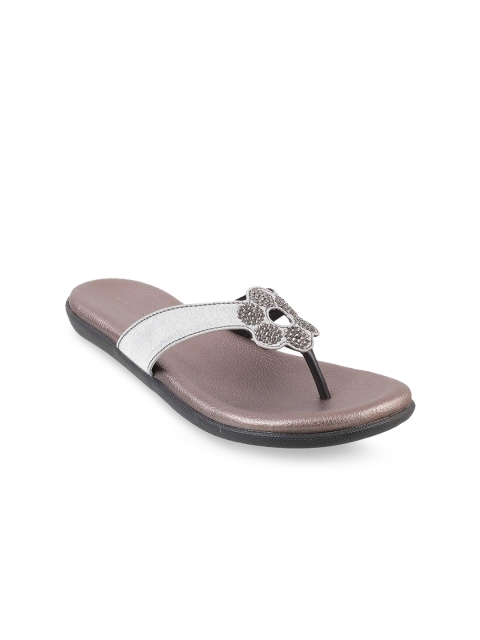 

WALKWAY Women Grey Embellished Open Toe Flats