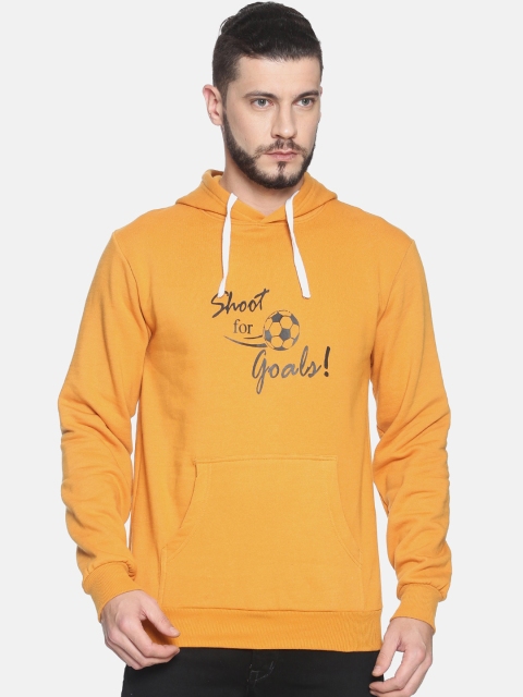 

Campus Sutra Men Mustard Yellow Printed Hooded Sweatshirt
