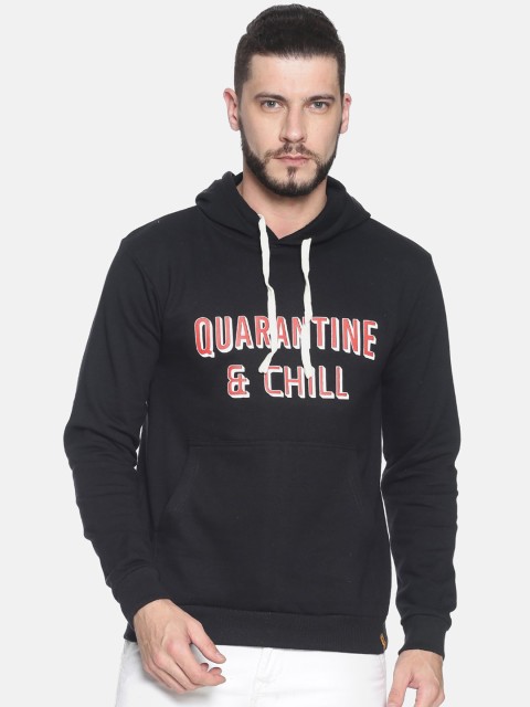 

Campus Sutra Men Black & White Printed Hooded Sweatshirt