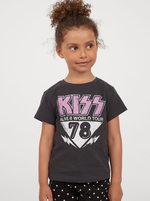 

H&M Girls Grey Printed Pure Cotton Top