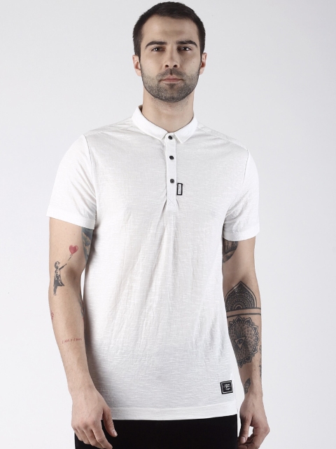 

Rex Straut Jeans Men White Solid Polo Collar T-shirt