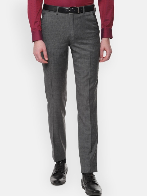 

Van Heusen Men Charcoal Grey Slim Fit Self Design Formal Trousers