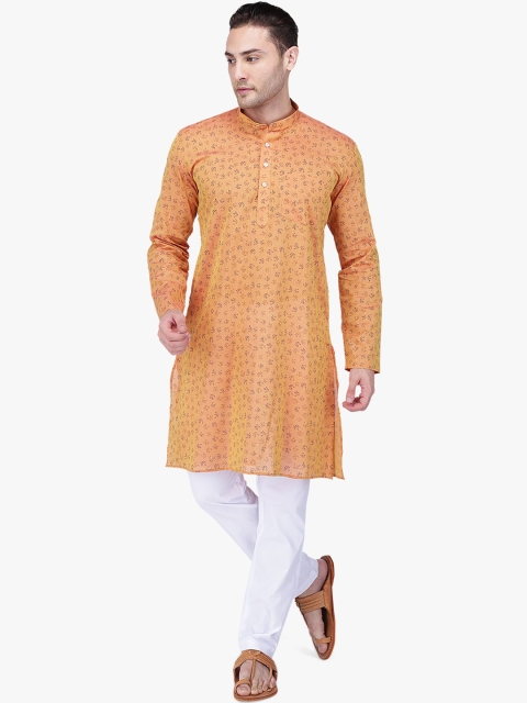 

RAJUBHAI HARGOVINDAS Men Orange & White Printed Kurta with Pyjamas