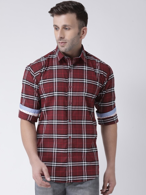 

COBB Men Maroon & White Slim Fit Checked Casual Shirt