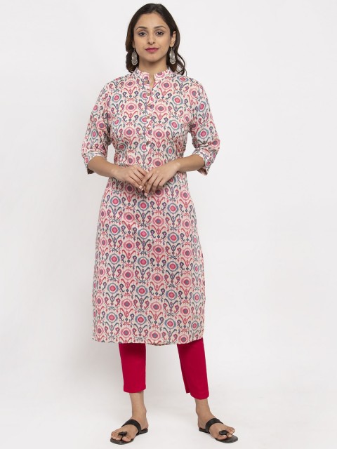 

TAG 7 Women Pink & White Printed A-Line Kurta