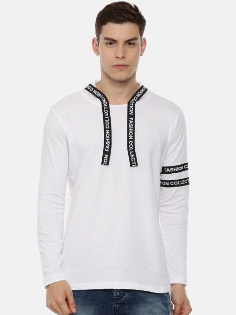 

KAY DEE Men White Solid Hood T-shirt