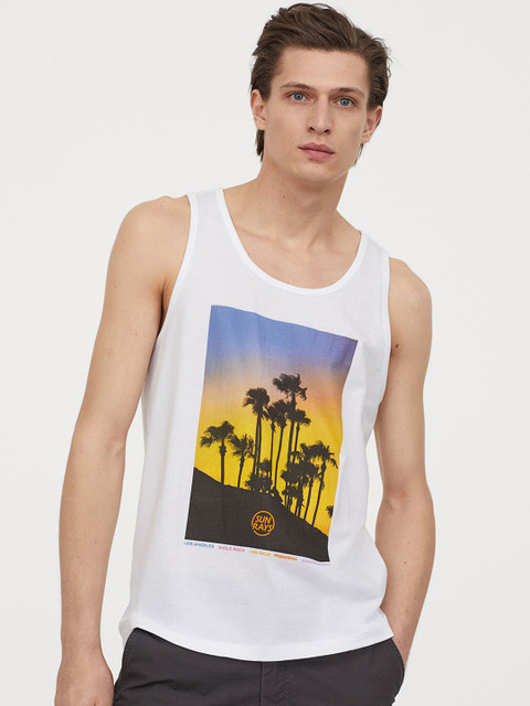 

H&M Men White Vest Top With A Motif