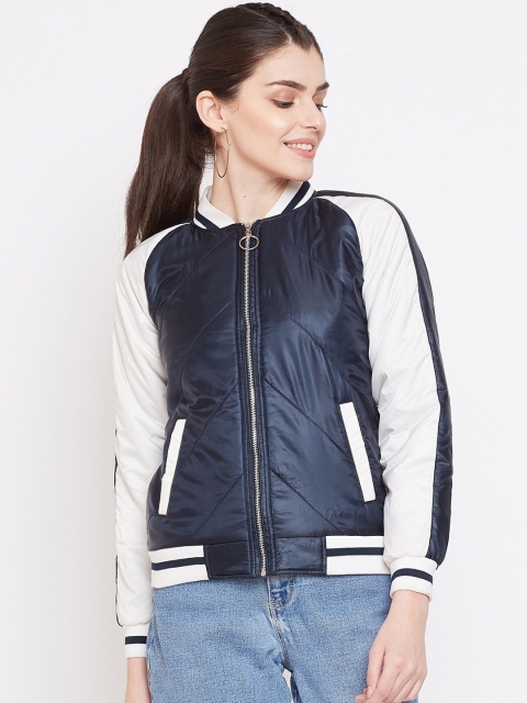 

Austin wood Women Navy Blue & White Colourblocked Lightweight Bomber