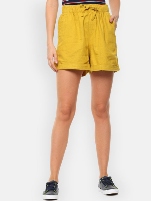 

Van Heusen Woman Women Mustard Yellow Solid Regular Fit Regular Shorts