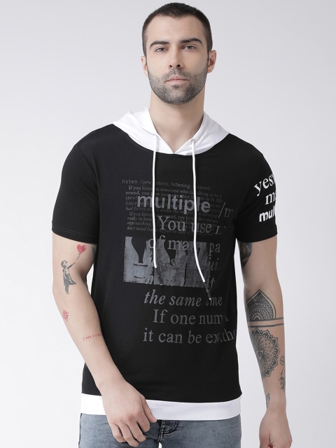 

Rex Straut Jeans Men Black Printed Hood T-shirt