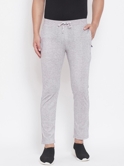 

Okane Men Grey Melange Self Striped Track Pants