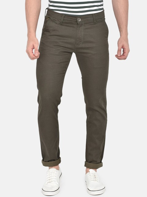 

beevee Men Olive Green Regular Fit Solid Regular Trousers