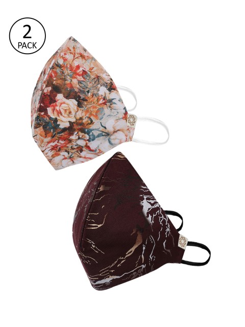 

VASTRAMAY Unisex 2 Pcs 4 -Ply Reusable Protective Outdoor Cotton Masks & Fible Potli Bag, Maroon