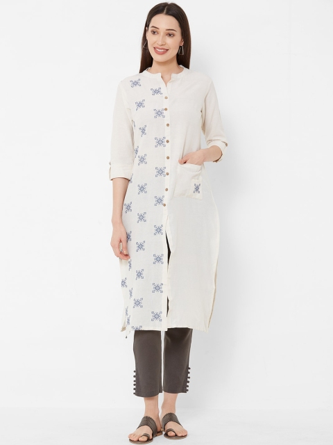 

Vedic Women Off-White & Blue Printed A-Line Kurta