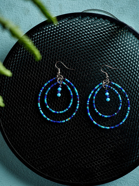 

ZeroKaata Blue & Gold-Plated Circular Drop Earrings