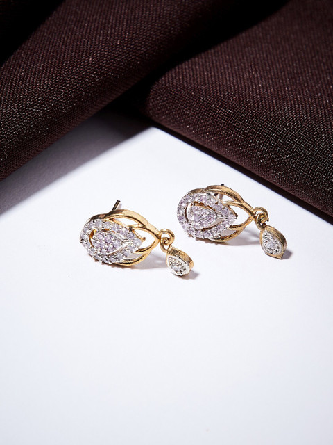 

ZeroKaata Gold-Plated Contemporary American Diamond Drop Earrings