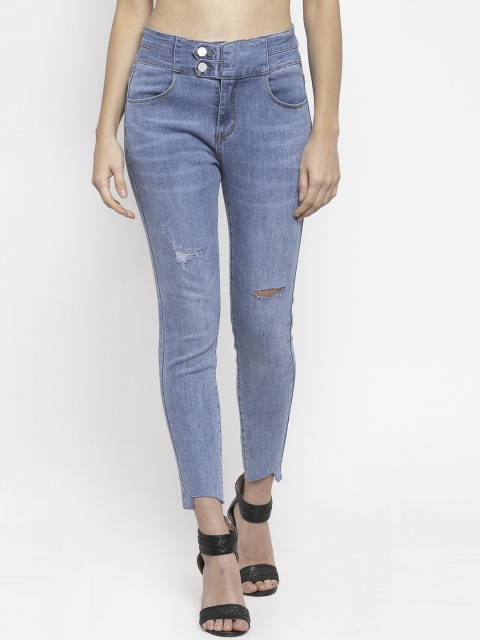 

Global Republic Women Blue Regular Fit Mid-Rise Slash Knee Jeans