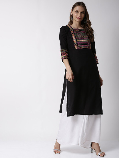 

Soch Women Black & Beige Embroidered Straight Kurta