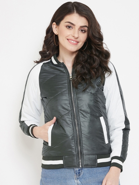 

Austin wood Women Olive Green Solid Lightweight Bomber Jacket