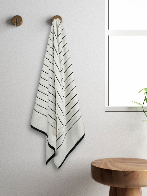 

SPACES Unisex Off-White & Black Striped Exotica Ribbed 575 GSM Bath Towel