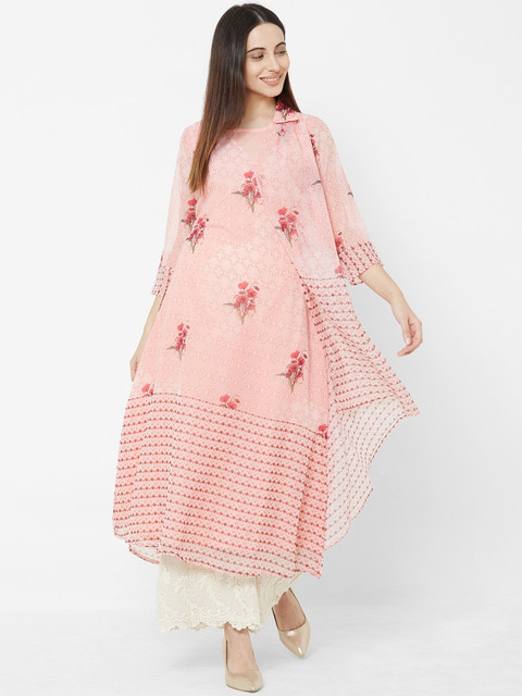 

Vedic Women Pink Floral Printed A-Line Kurta