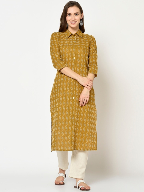 

Yufta Women Mustard Yellow Woven Design Straight Kurta
