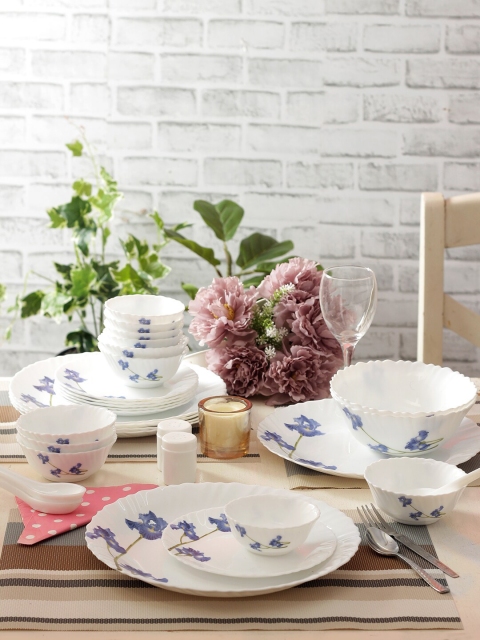 

Laopala White & Blue Orchid Printed 35 Pieces Opalware Dinner Set