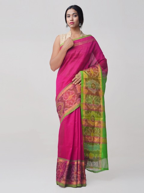 

Unnati Silks Pink Solid Kanjeevaram Saree