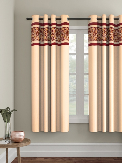 

eyda Cream-Coloured & Maroon Single Room Darkening Window Curtain